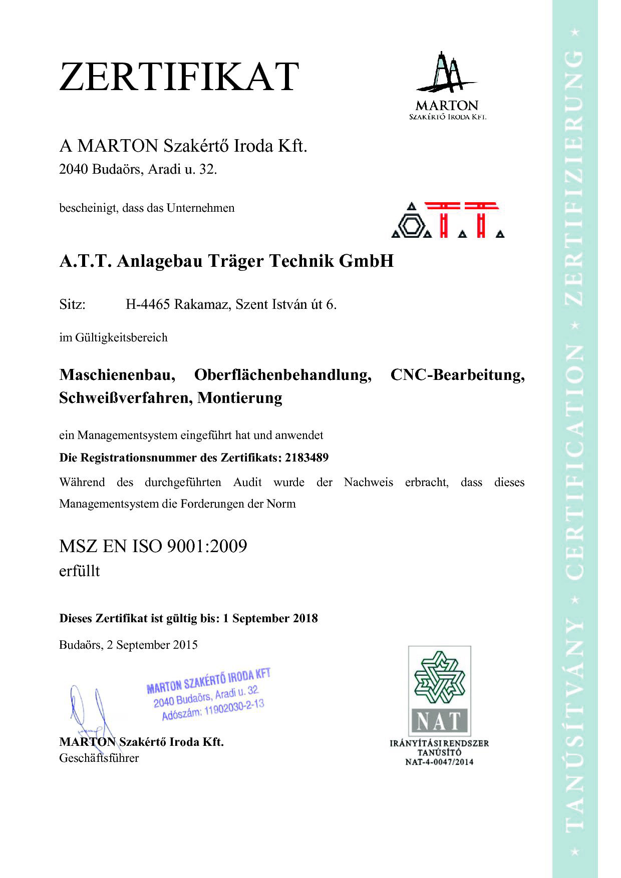 certificat HUN ISO 9001
